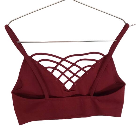 Strappy Front Bralette Womens M/L Burgundy Moisture Wicking Athletic Camisole - Picture 6 of 7
